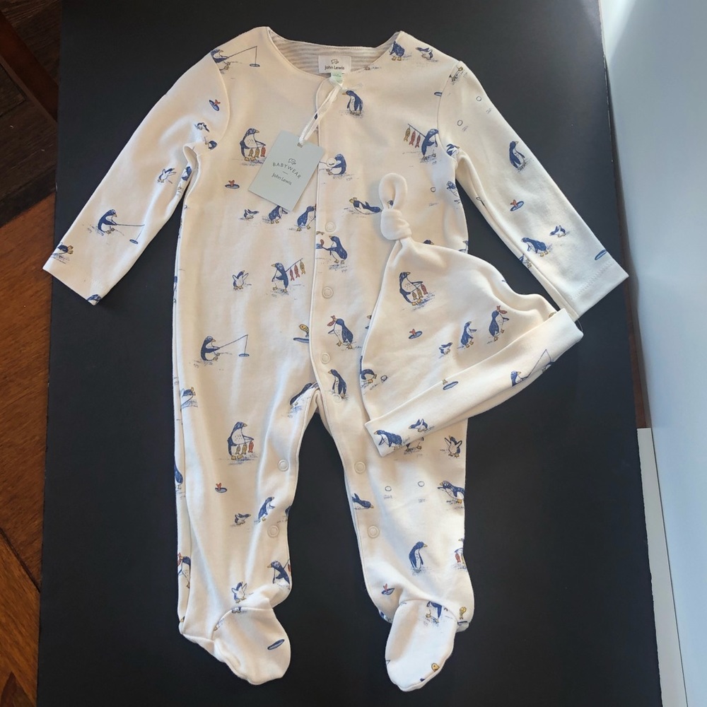 John Lewis Penguin Onesie Size 3-6 Months